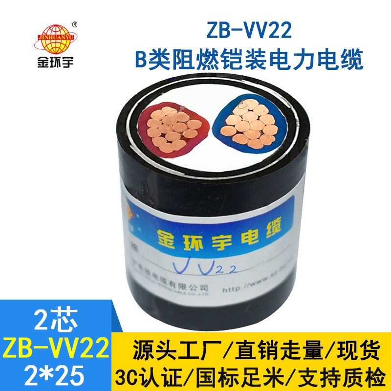 金環(huán)宇電纜 銅芯阻燃電力電纜ZB-VV22-2*25鎧裝電線電纜