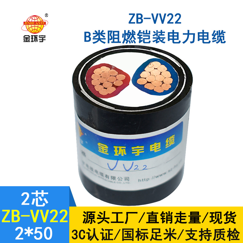 金環(huán)宇電纜 ZB-VV22-2*50平方 深圳阻燃b級鎧裝vv22電力電纜