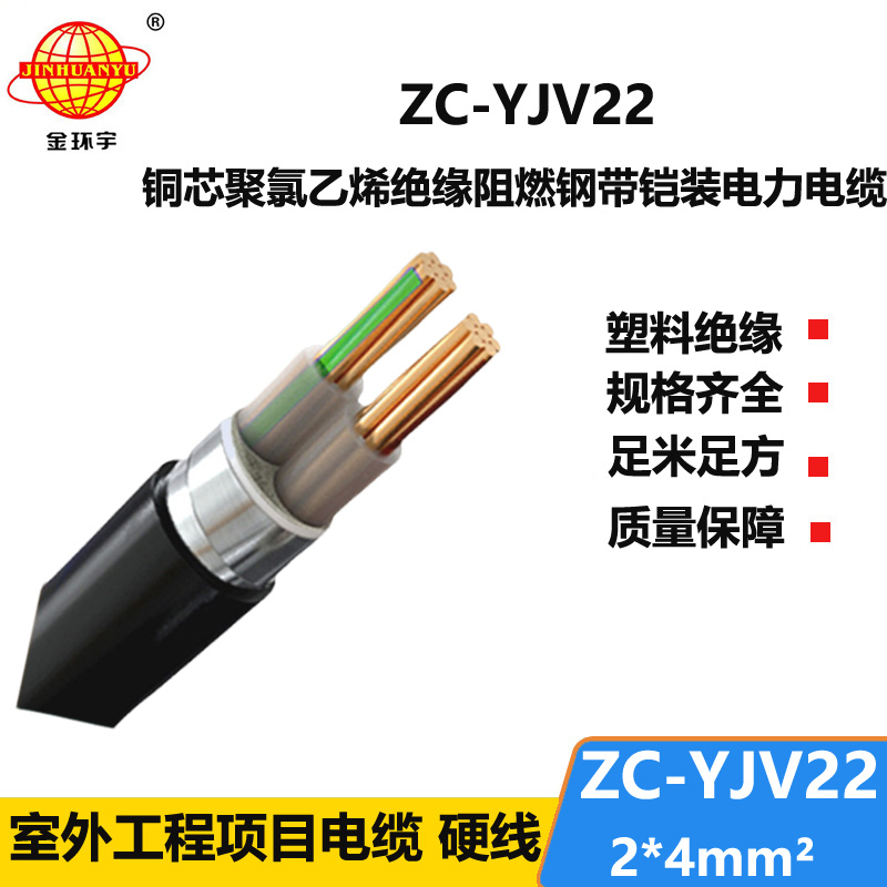 金環(huán)宇電纜 c級阻燃電纜ZC-YJV22 2X4平方 深圳鎧裝電纜報價