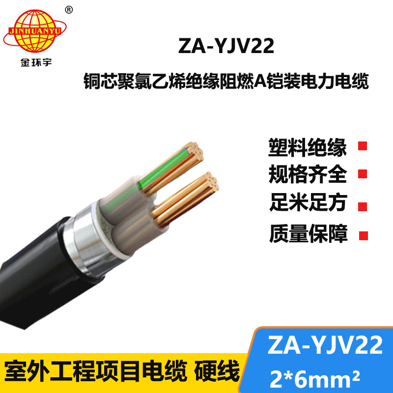 金環(huán)宇電纜 兩芯鎧裝電纜 A類阻燃電纜ZA-YJV22-2X6平方