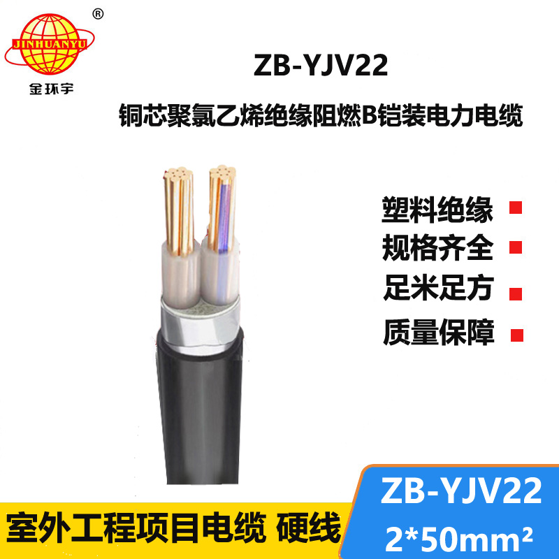 金環(huán)宇電纜 深圳鋼帶鎧裝電纜廠家 ZB-YJV22-2X50 阻燃電纜